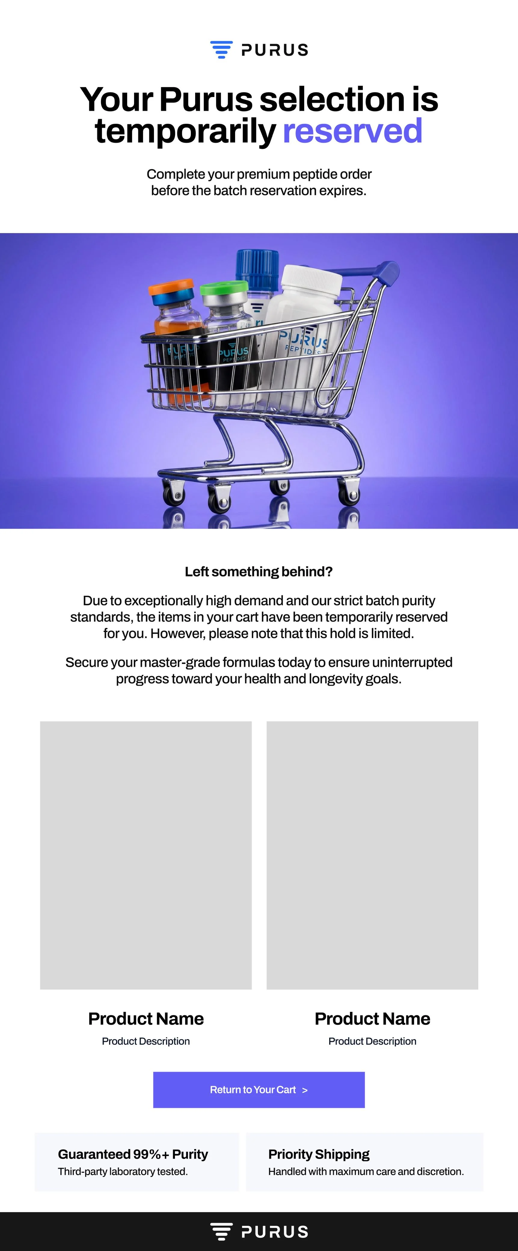 Peptide brand — Abandoned cart — reserved
